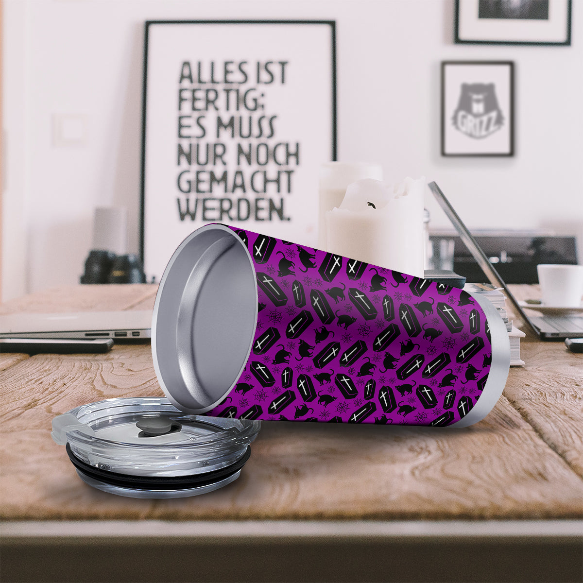 Coffin And Cat Purple Print Pattern Tumbler-grizzshop