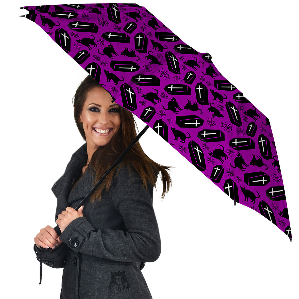 Coffin And Cat Purple Print Pattern Umbrella-grizzshop