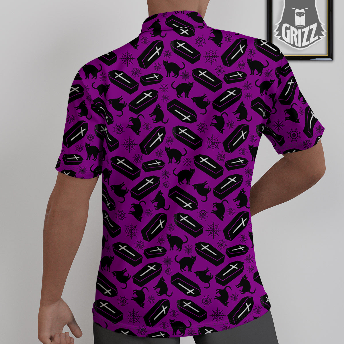 Coffin And Cat Purple Print Pattern Untucked Shirts-grizzshop