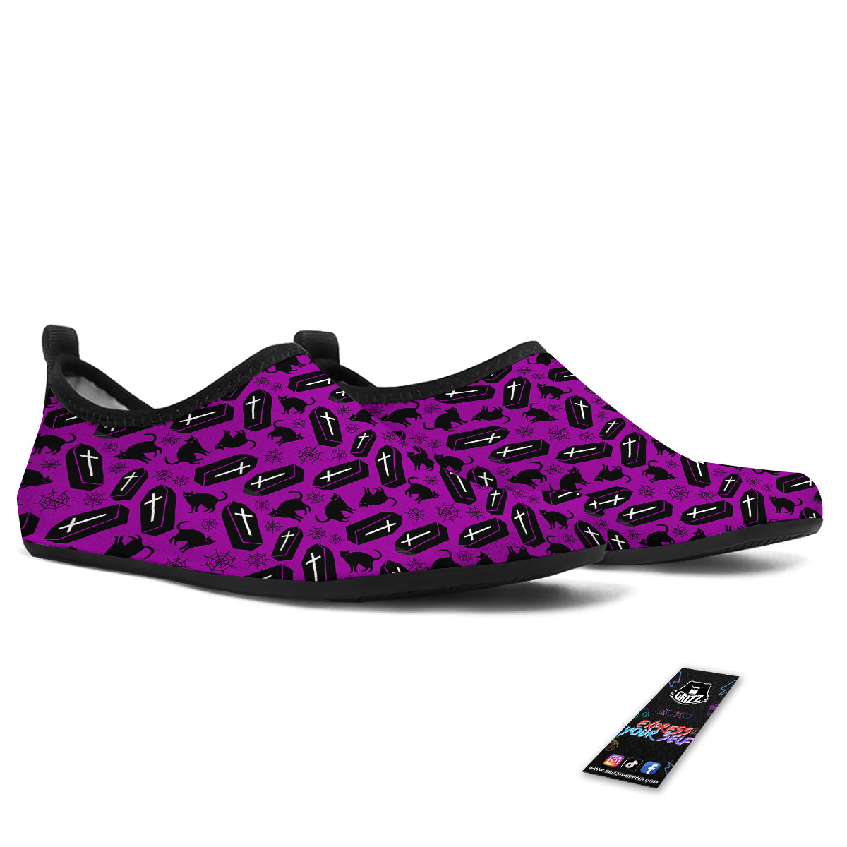 Coffin And Cat Purple Print Pattern Water Shoes-grizzshop