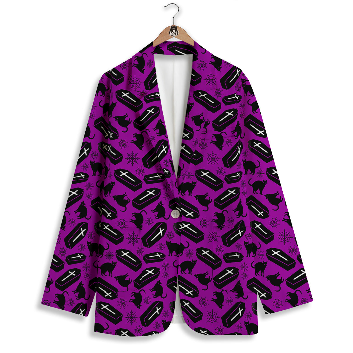 Coffin And Cat Purple Print Pattern Women's Blazer-grizzshop