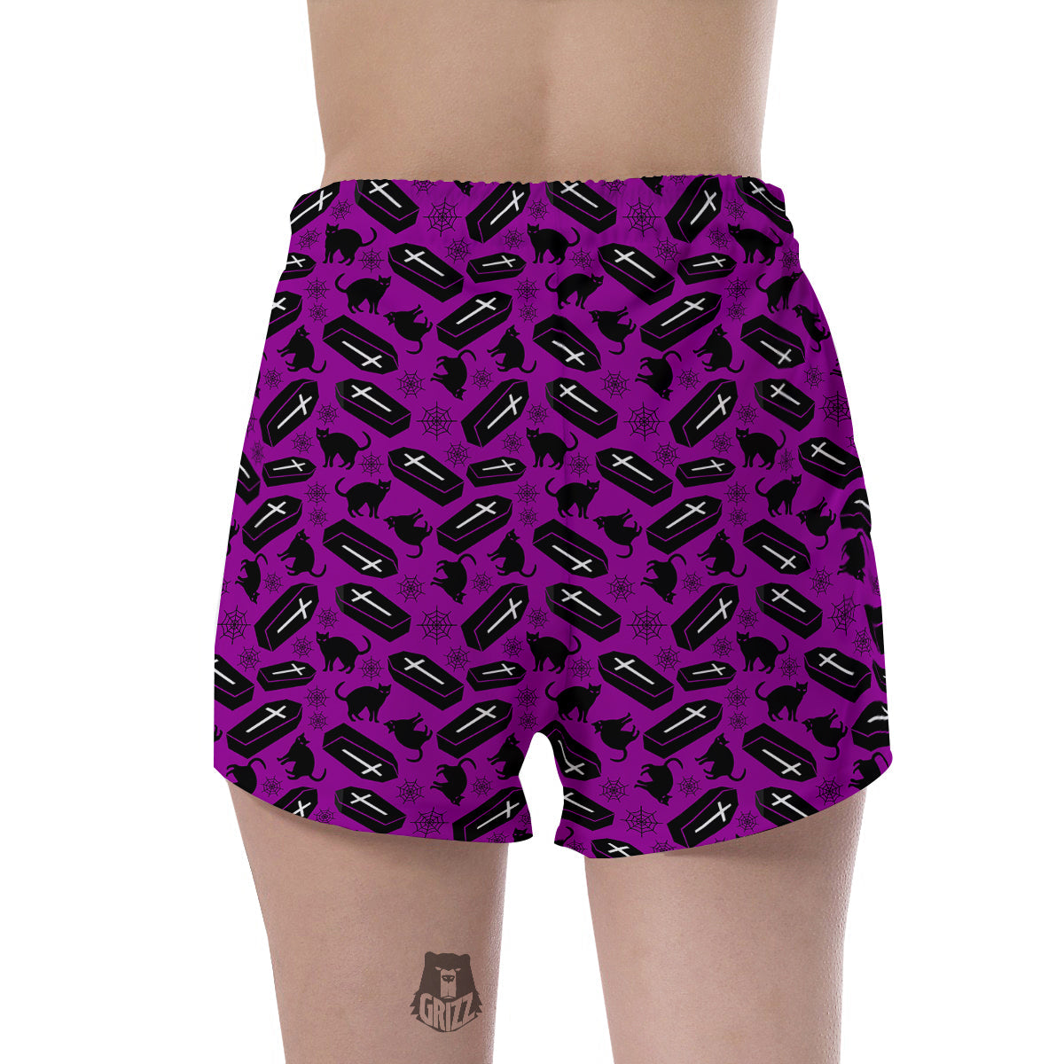 Coffin And Cat Purple Print Pattern Women's Shorts-grizzshop