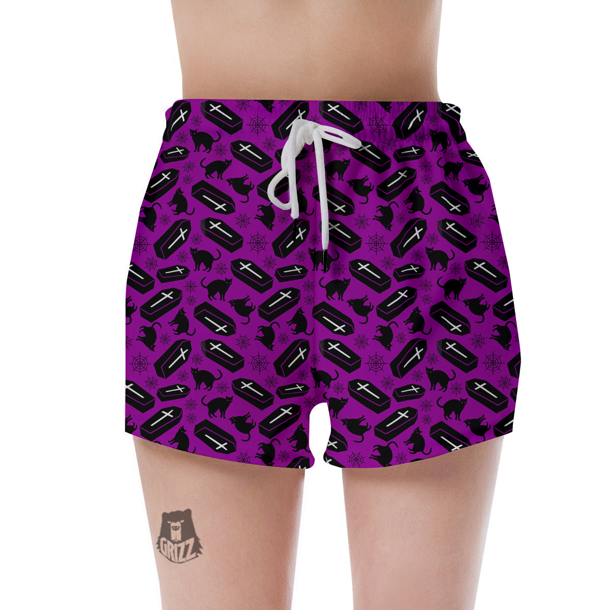 Coffin And Cat Purple Print Pattern Women's Shorts-grizzshop
