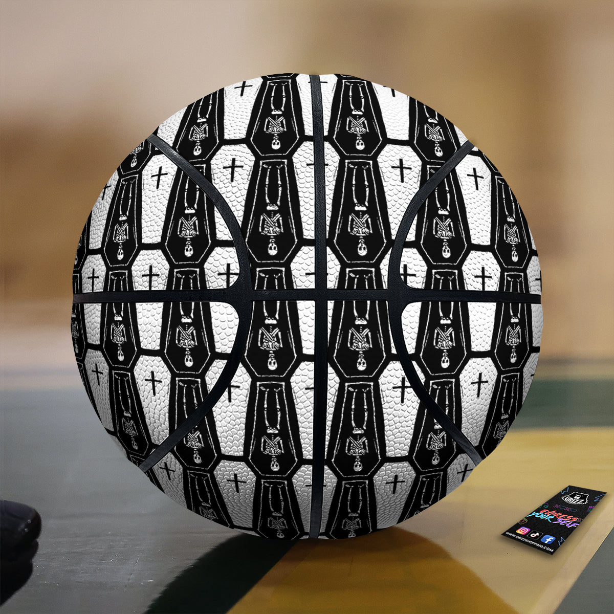 Coffin And Skeleton Print Pattern Basketball-grizzshop
