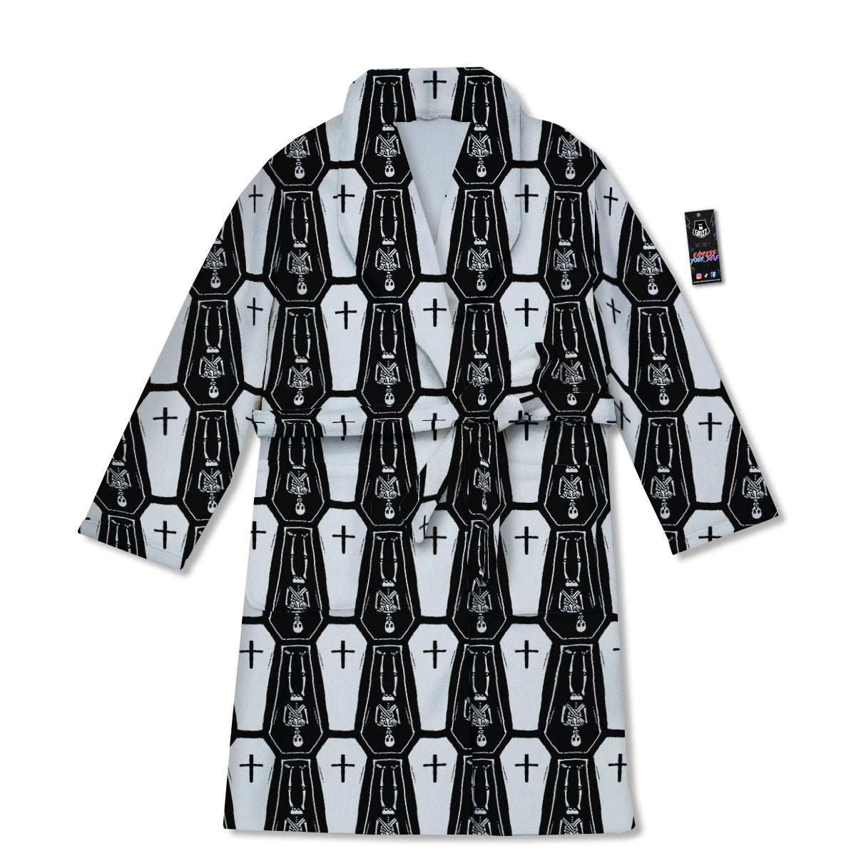 Coffin And Skeleton Print Pattern Bathrobe-grizzshop