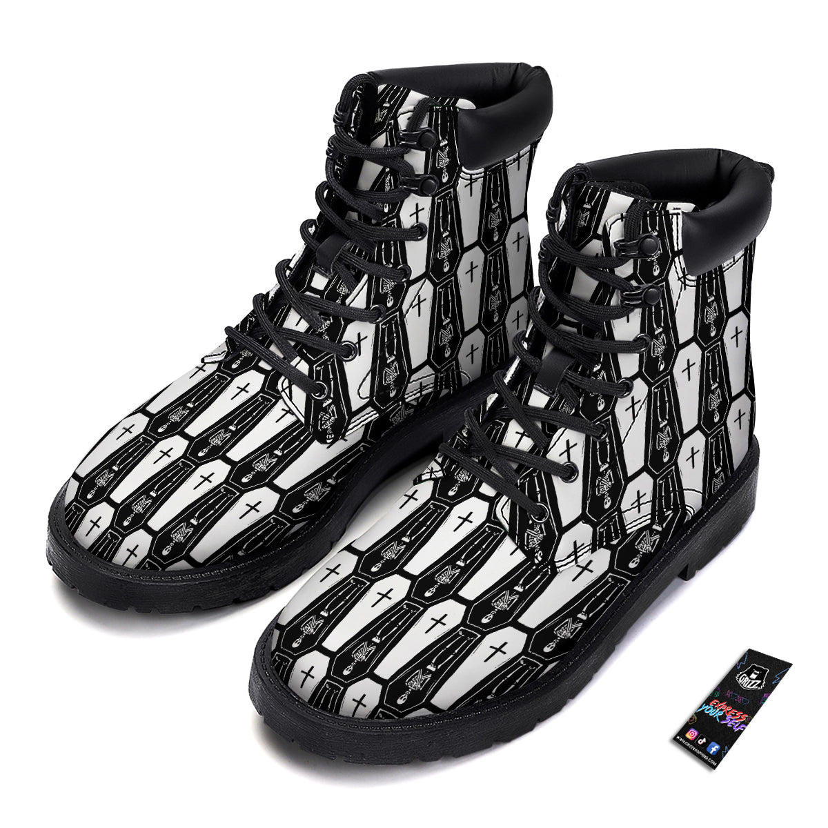 Coffin And Skeleton Print Pattern Boots-grizzshop