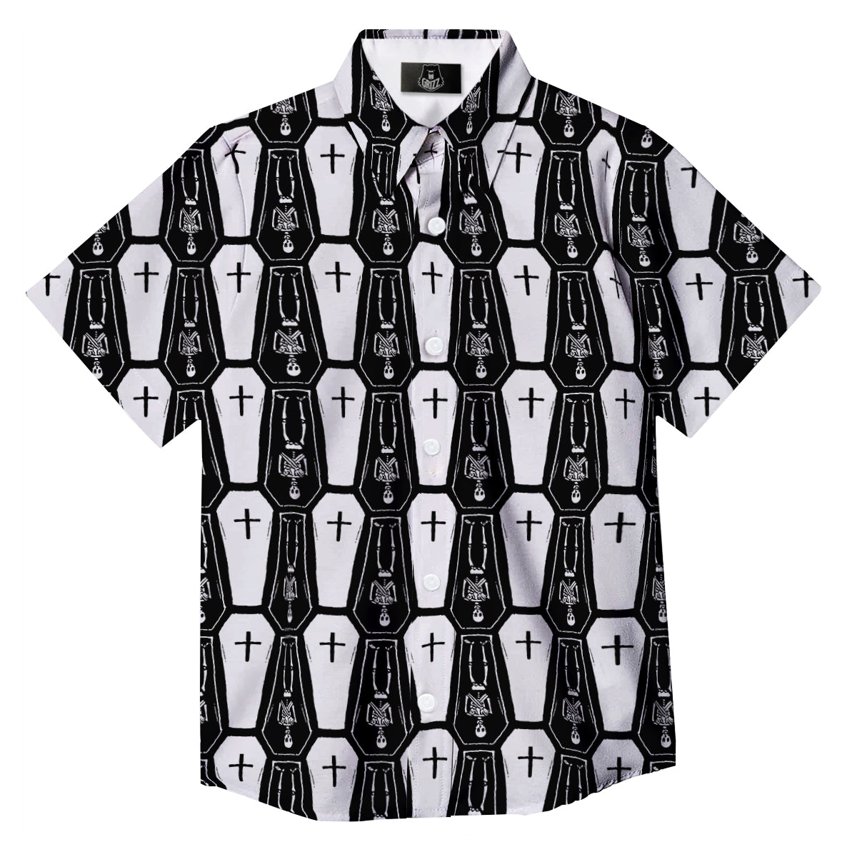 Coffin And Skeleton Print Pattern Button Up Shirt-grizzshop