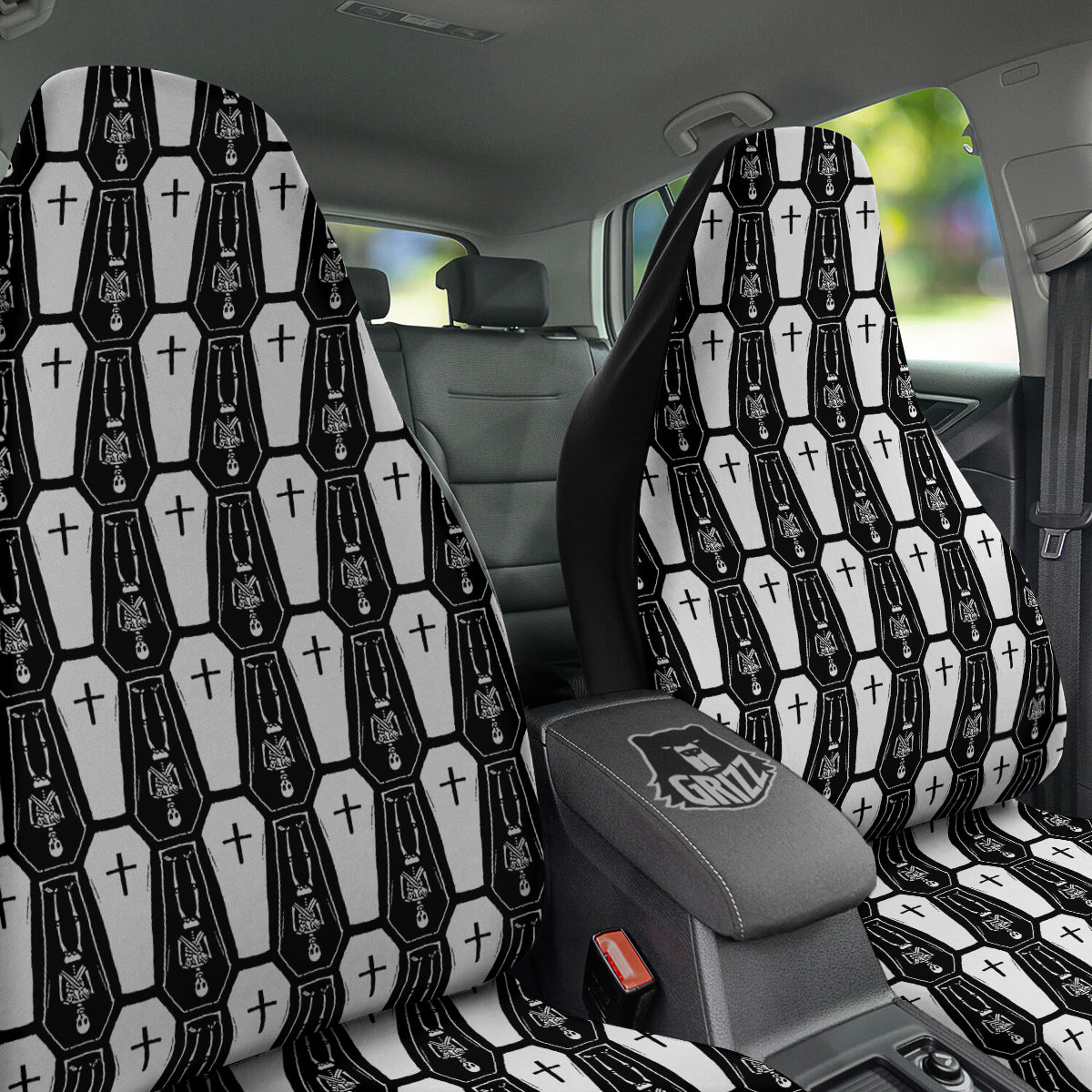 Coffin And Skeleton Print Pattern Car Seat Covers-grizzshop