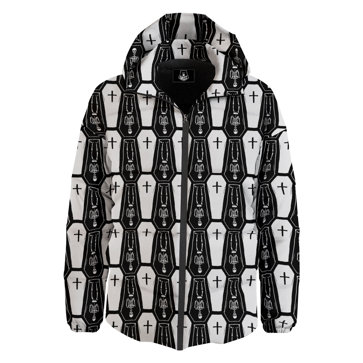 Coffin And Skeleton Print Pattern Down Jacket-grizzshop