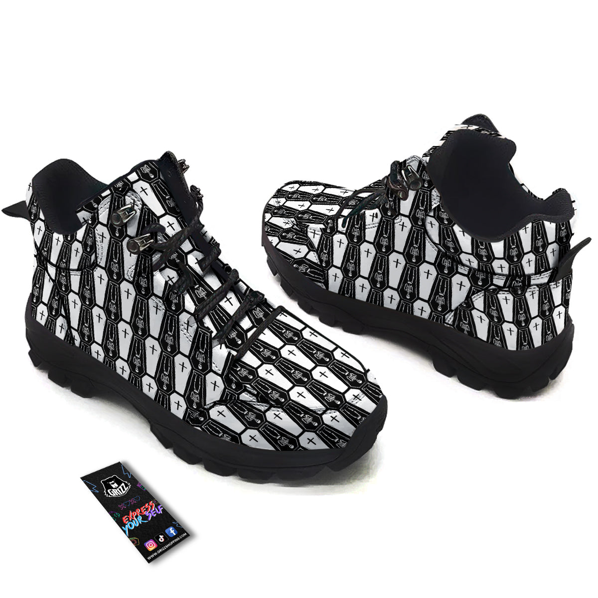 Coffin And Skeleton Print Pattern Hiking Shoes-grizzshop
