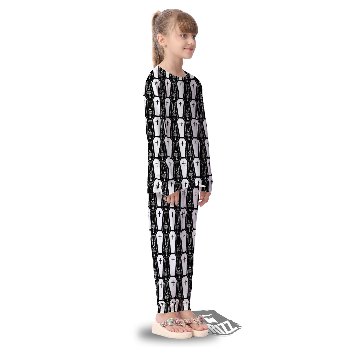 Coffin And Skeleton Print Pattern Kid's Pajamas-grizzshop