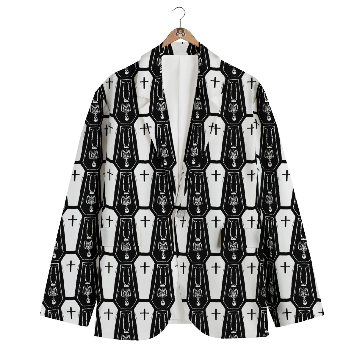 Coffin And Skeleton Print Pattern Men's Blazer-grizzshop