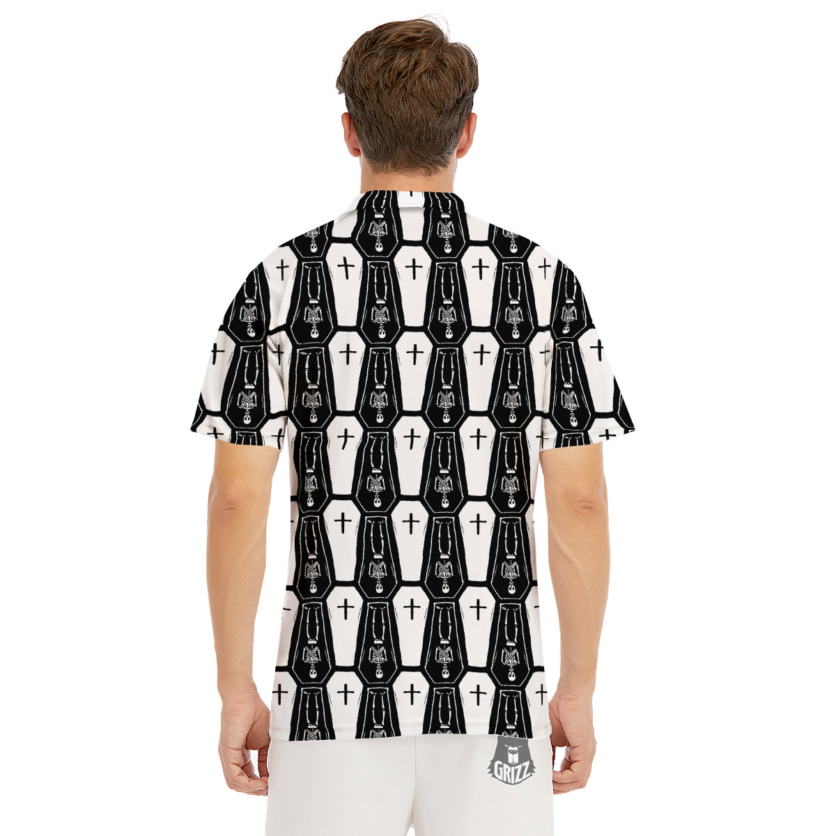 Coffin And Skeleton Print Pattern Men's Golf Shirts-grizzshop