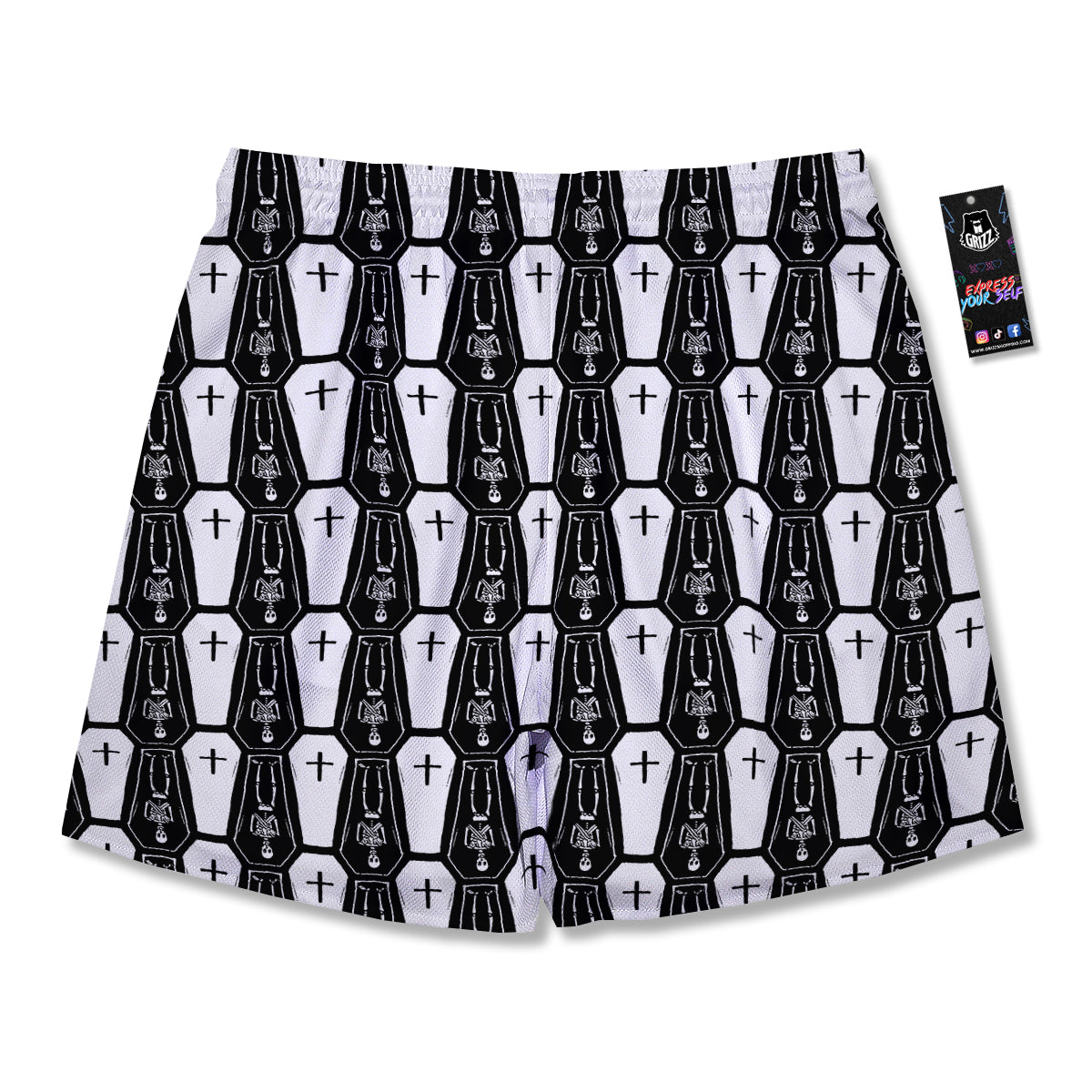 Coffin And Skeleton Print Pattern Men's Running Shorts-grizzshop