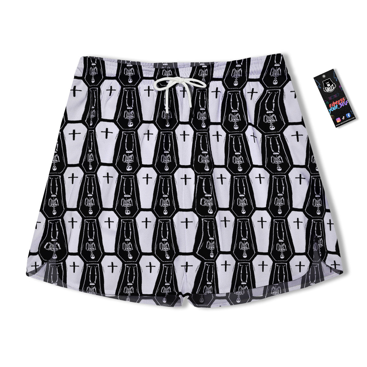 Coffin And Skeleton Print Pattern Men's Running Shorts-grizzshop