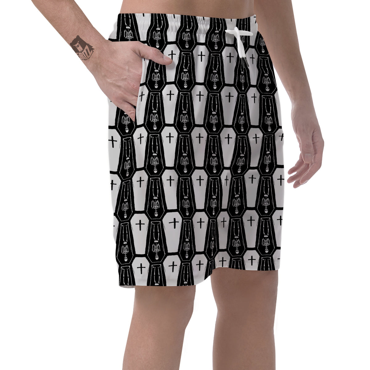 Coffin And Skeleton Print Pattern Men's Shorts-grizzshop