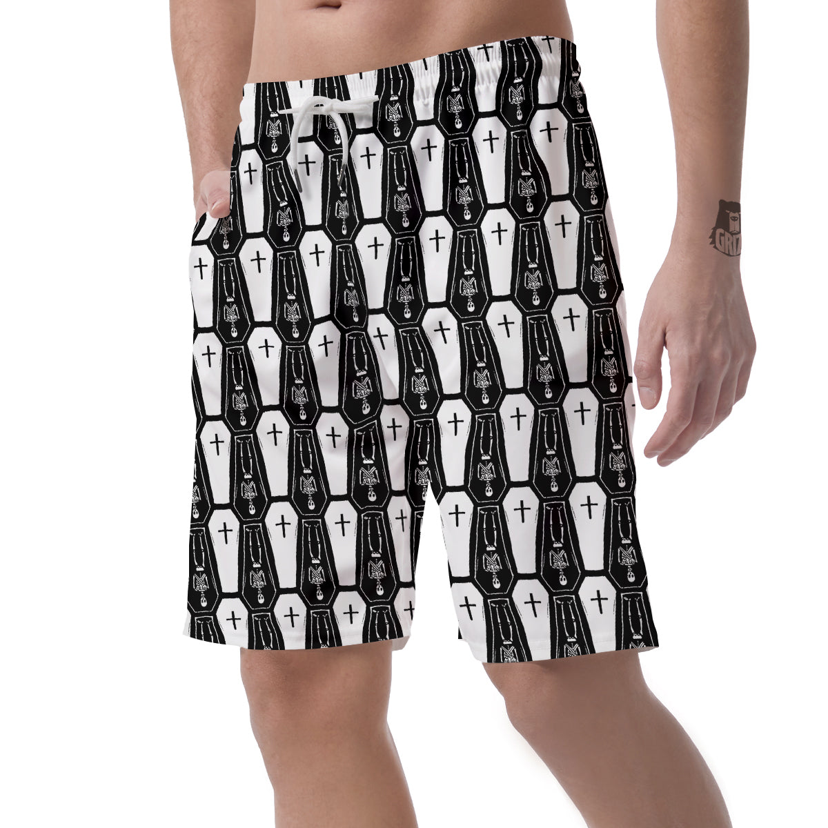 Coffin And Skeleton Print Pattern Men's Shorts-grizzshop