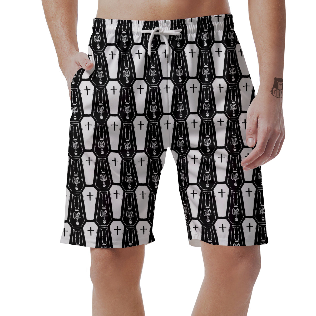 Coffin And Skeleton Print Pattern Men's Shorts-grizzshop