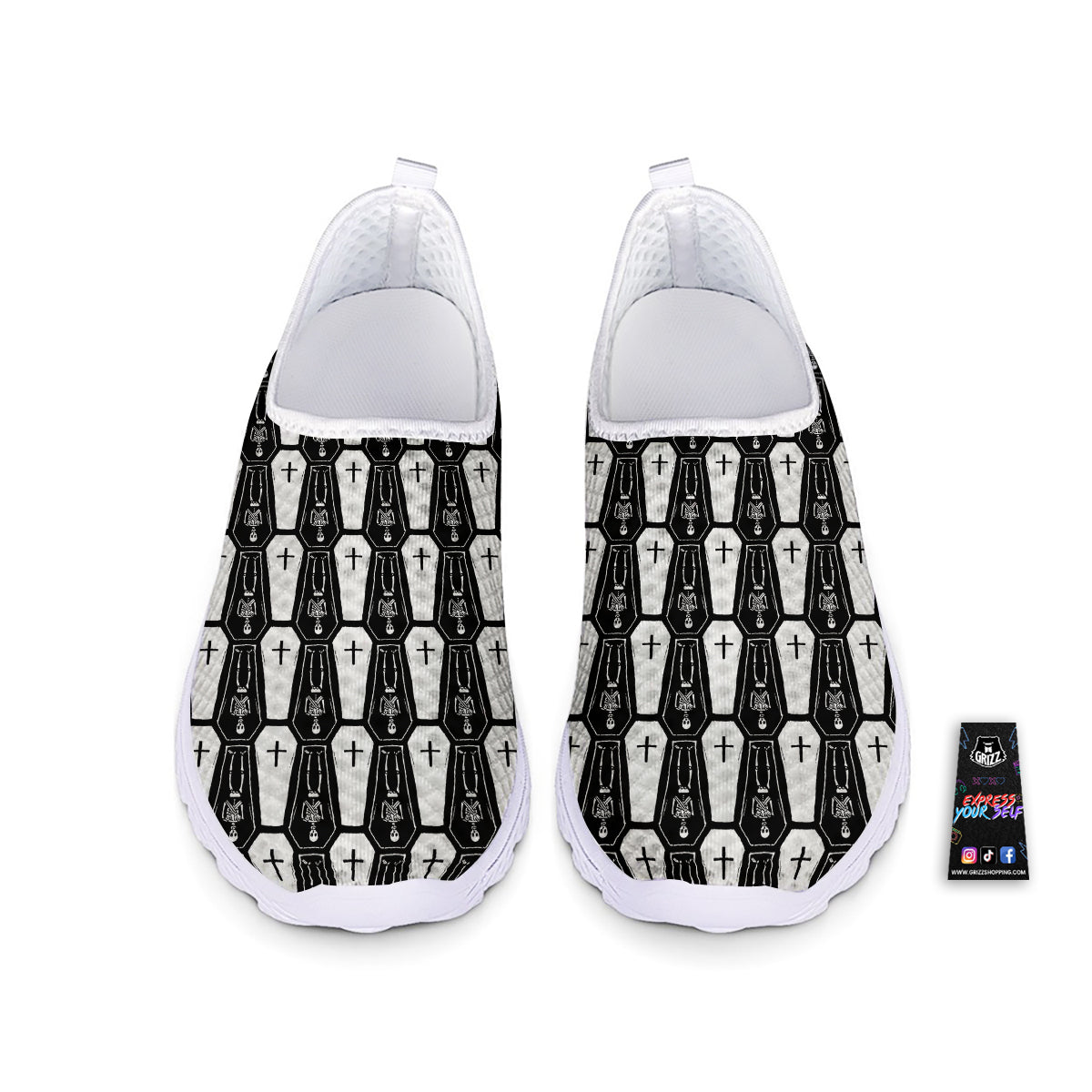 Coffin And Skeleton Print Pattern Nurse Shoes-grizzshop