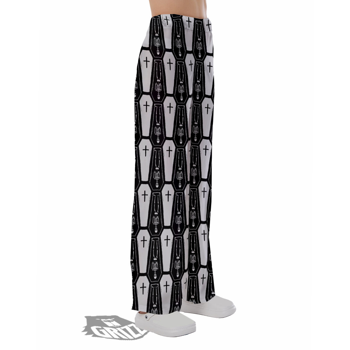 Coffin And Skeleton Print Pattern Pajama Pants-grizzshop