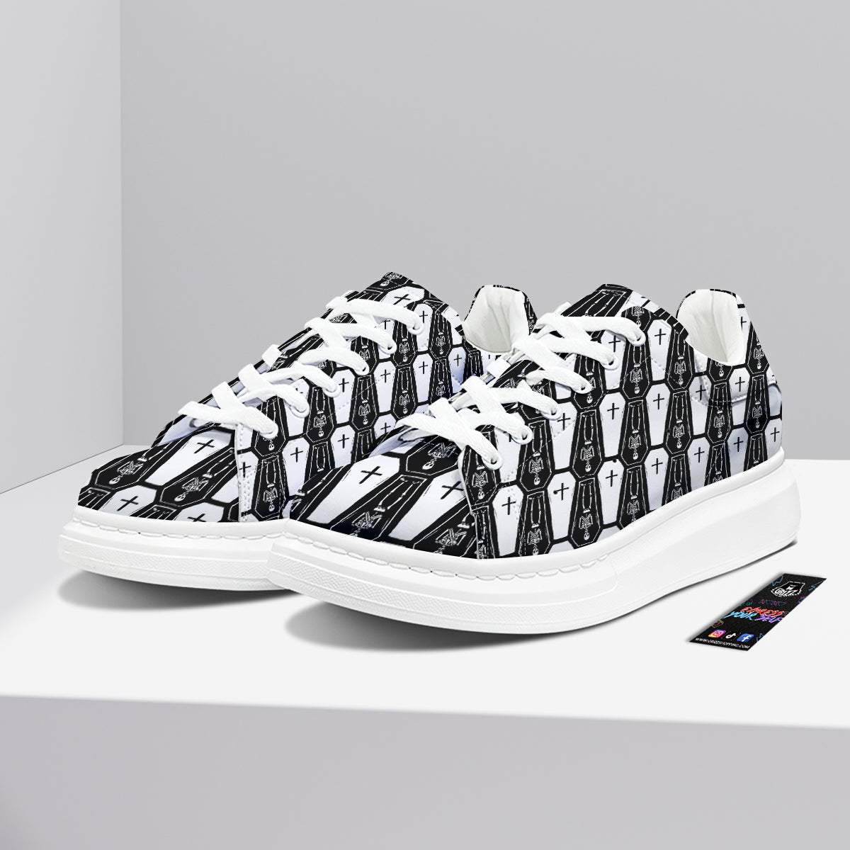 Coffin And Skeleton Print Pattern Platform Shoes-grizzshop
