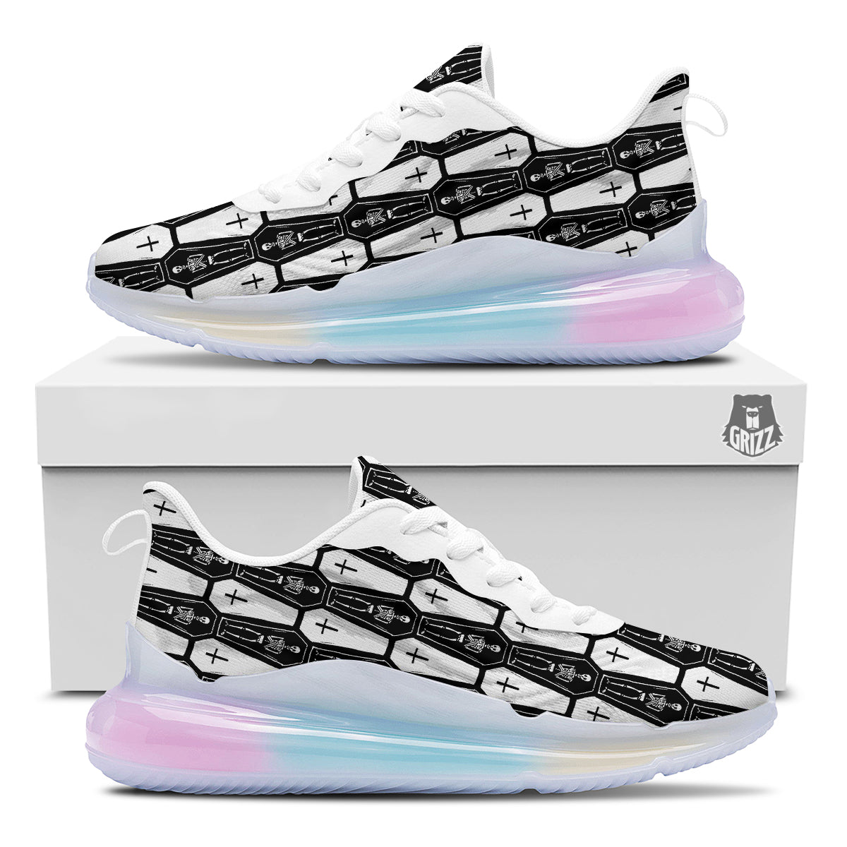 Coffin And Skeleton Print Pattern Running Sneakers-grizzshop
