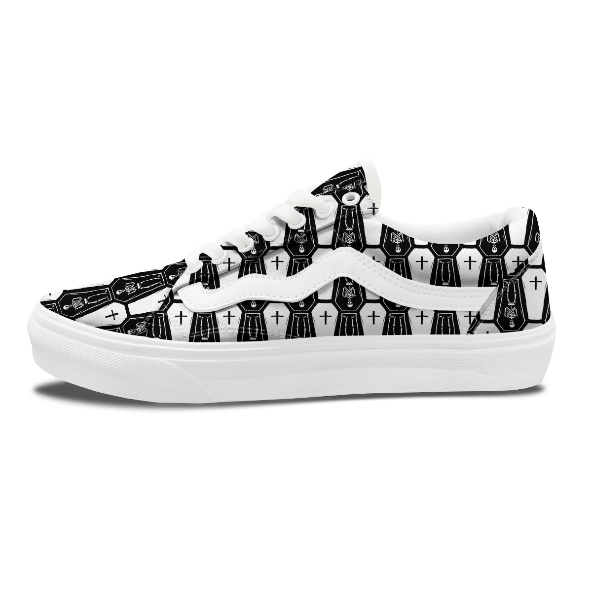 Coffin And Skeleton Print Pattern Skate Shoes-grizzshop