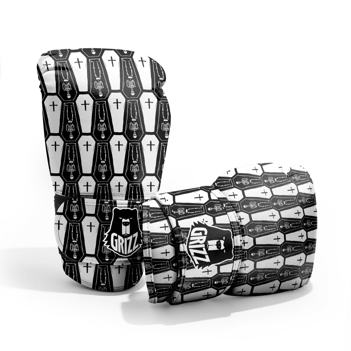 Coffin And Skeleton Print Pattern Pro Boxing Glove