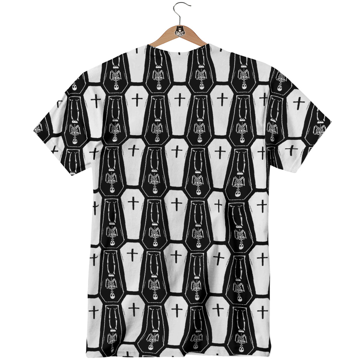 Coffin And Skeleton Print Pattern T-Shirt-grizzshop