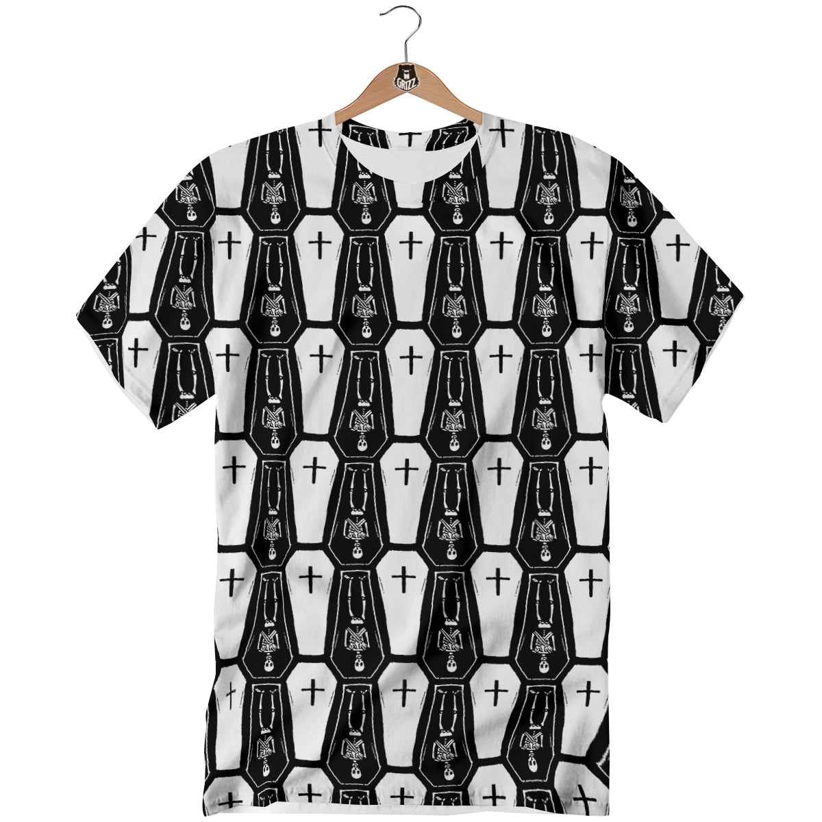 Coffin And Skeleton Print Pattern T-Shirt-grizzshop