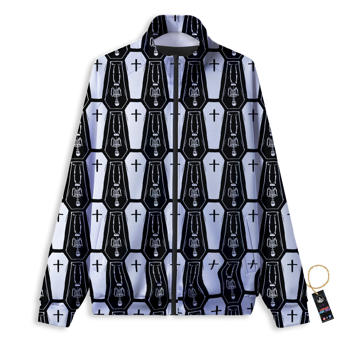 Coffin And Skeleton Print Pattern Track Jacket-grizzshop