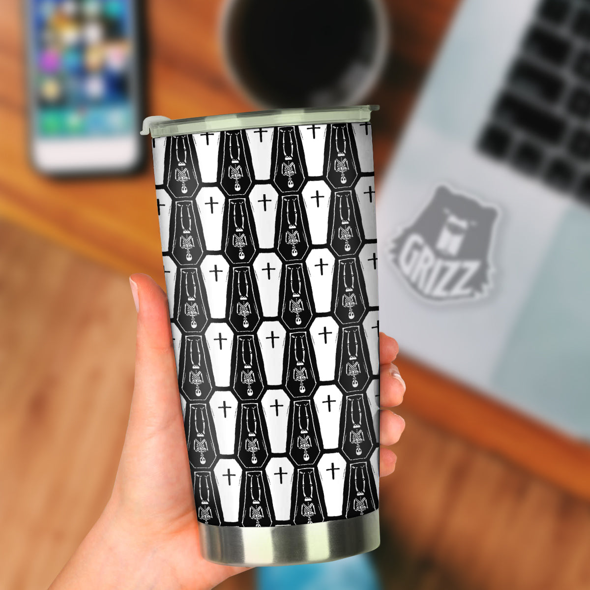 Coffin And Skeleton Print Pattern Tumbler-grizzshop