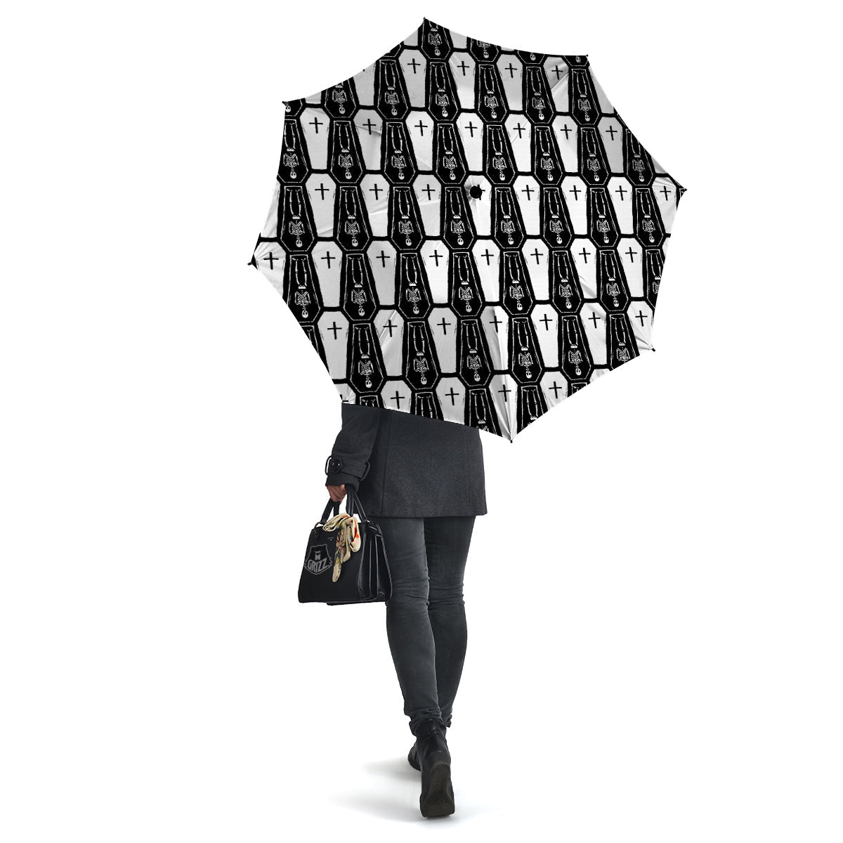 Coffin And Skeleton Print Pattern Umbrella-grizzshop