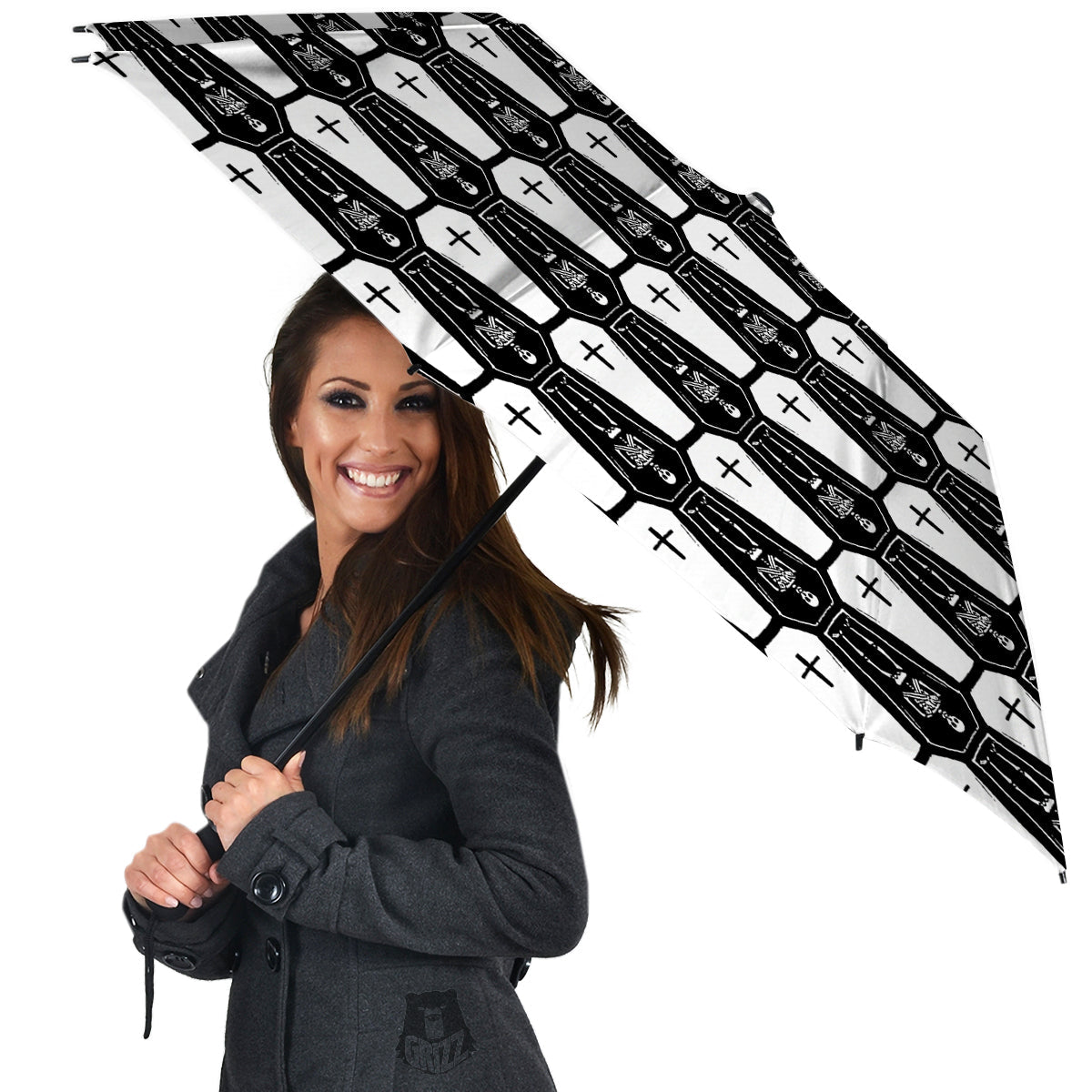 Coffin And Skeleton Print Pattern Umbrella-grizzshop