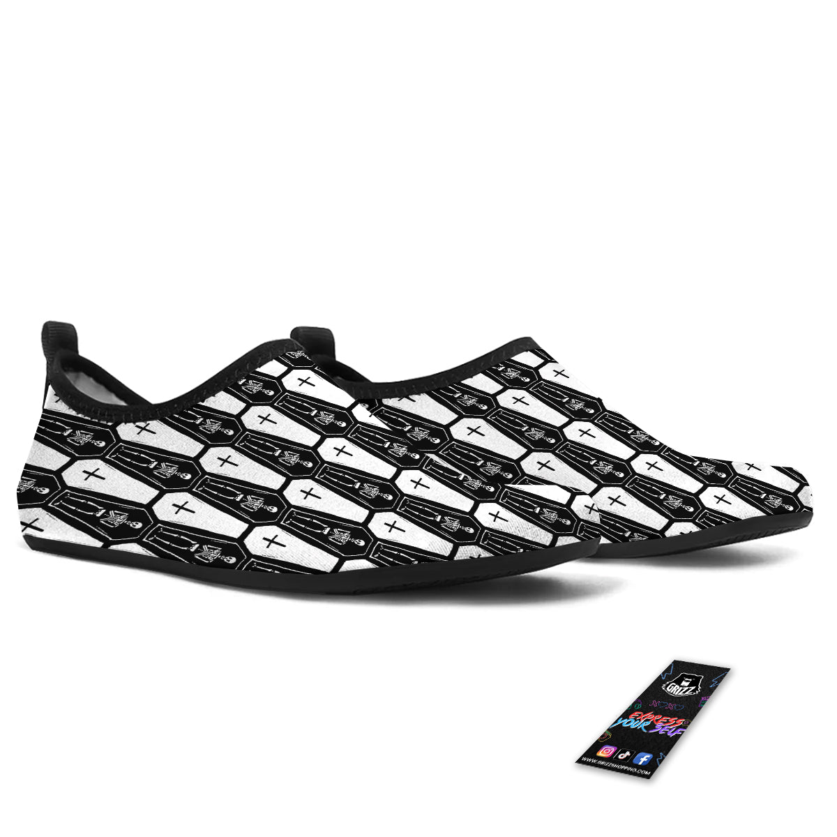Coffin And Skeleton Print Pattern Water Shoes-grizzshop