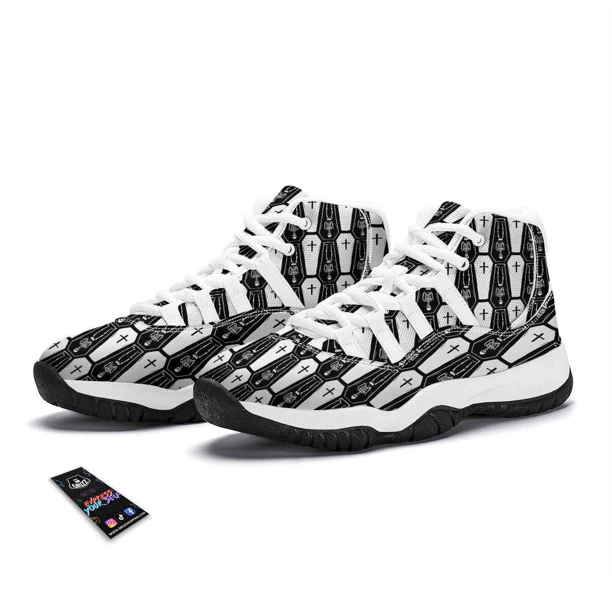 Coffin And Skeleton Print Pattern White Bball Shoes-grizzshop