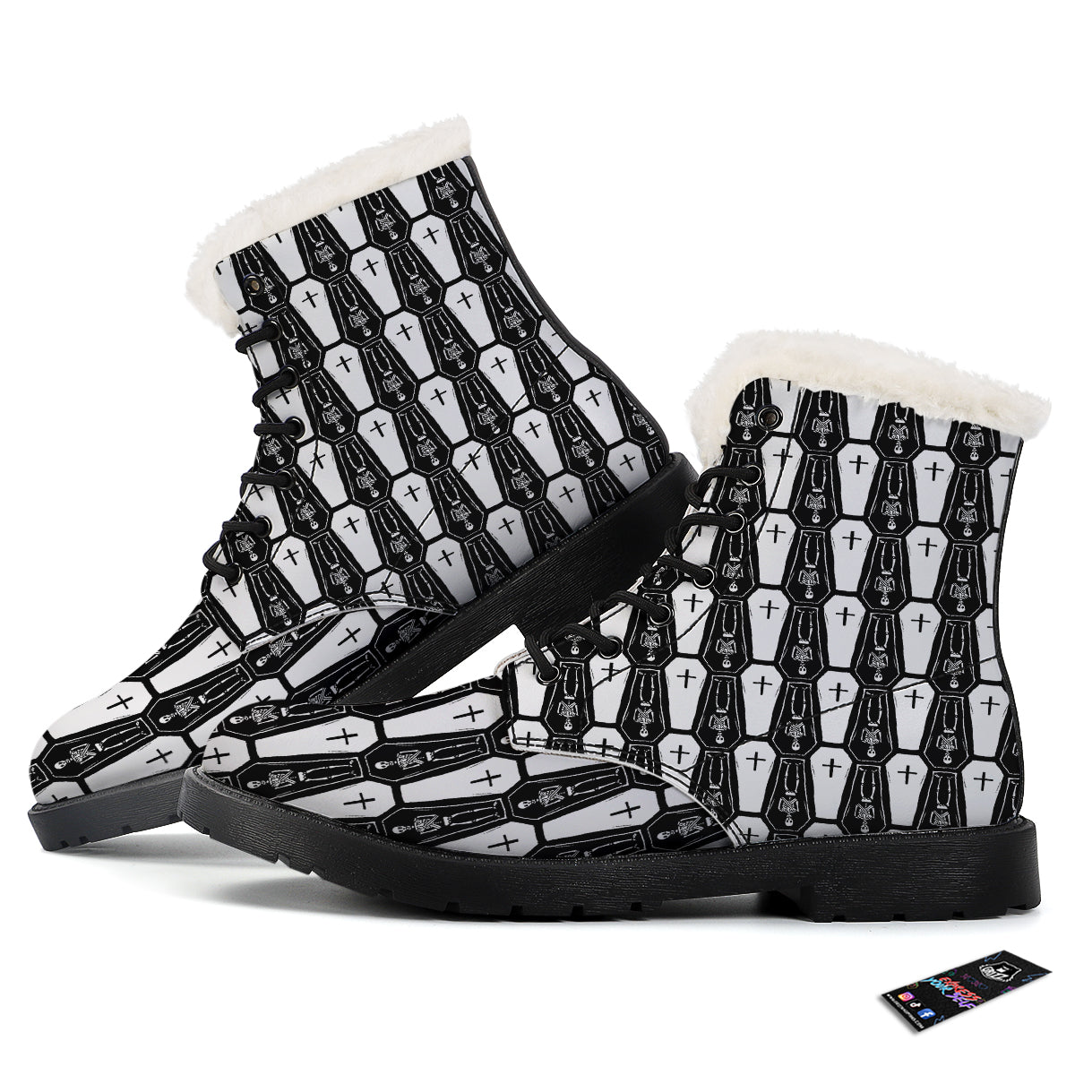 Coffin And Skeleton Print Pattern Winter Boots-grizzshop