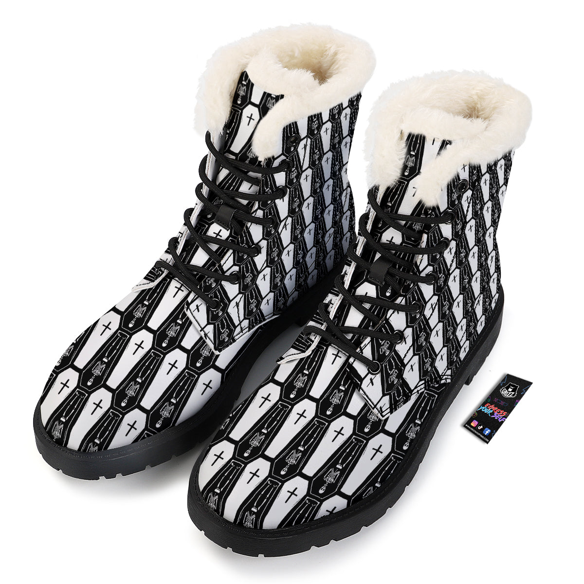 Coffin And Skeleton Print Pattern Winter Boots-grizzshop