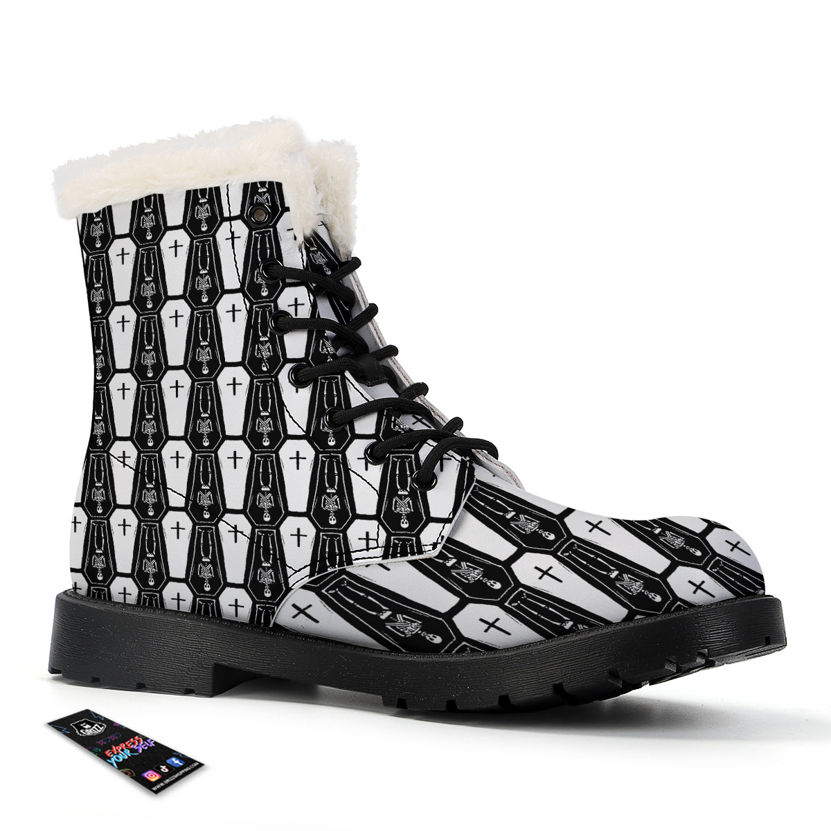 Coffin And Skeleton Print Pattern Winter Boots-grizzshop
