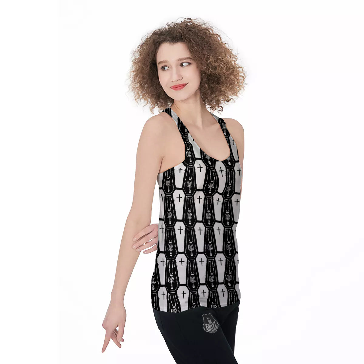Coffin And Skeleton Print Pattern Women's Racerback Tank Top-grizzshop