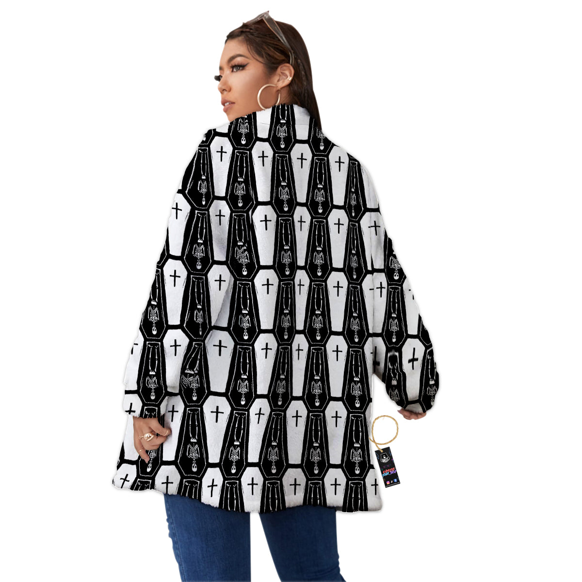 Coffin And Skeleton Print Pattern Women's Sherpa Jacket-grizzshop