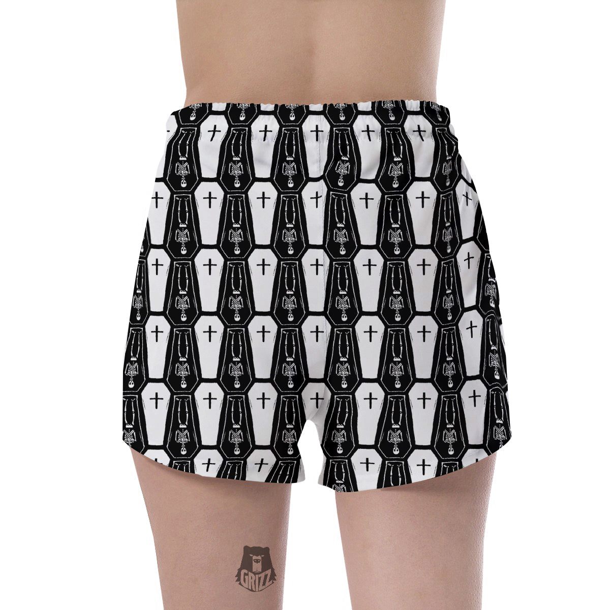 Coffin And Skeleton Print Pattern Women's Shorts-grizzshop