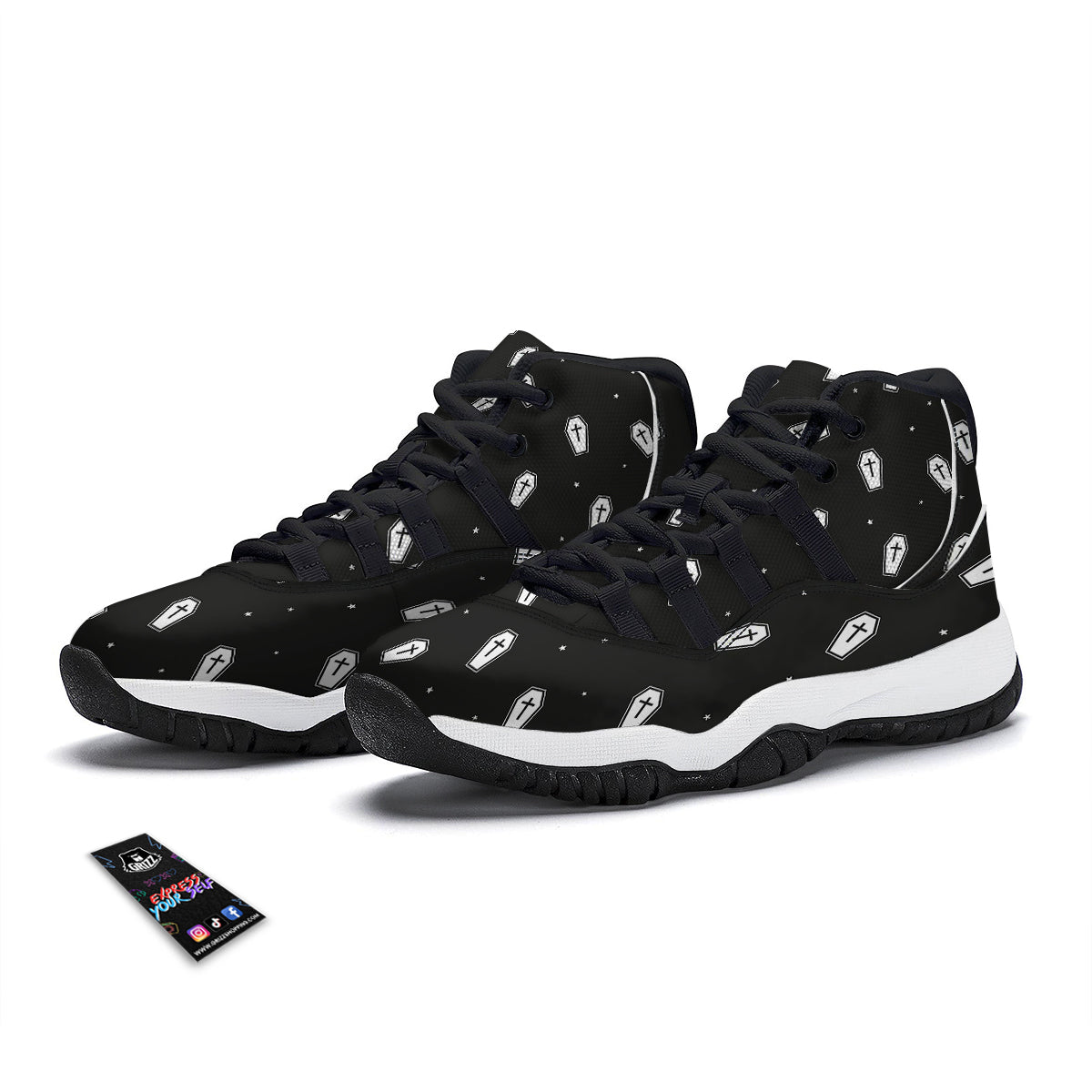 Coffin And White Print Pattern Black Bball Shoes-grizzshop