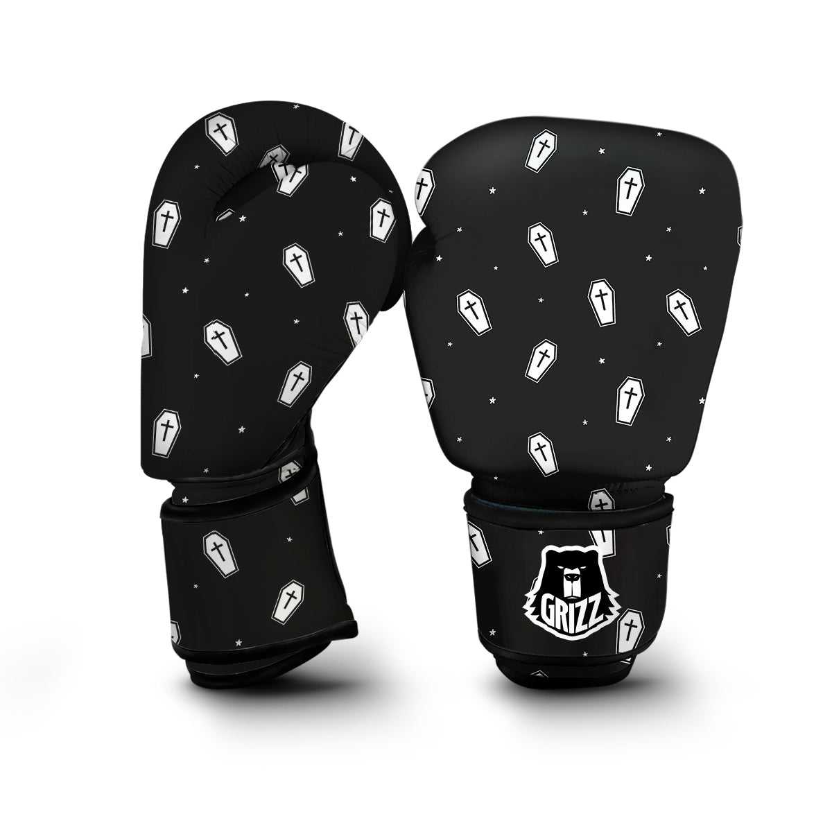 Coffin And White Print Pattern Boxing Gloves-grizzshop