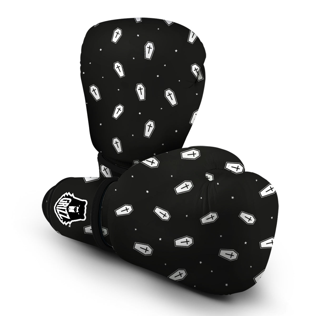 Coffin And White Print Pattern Boxing Gloves-grizzshop