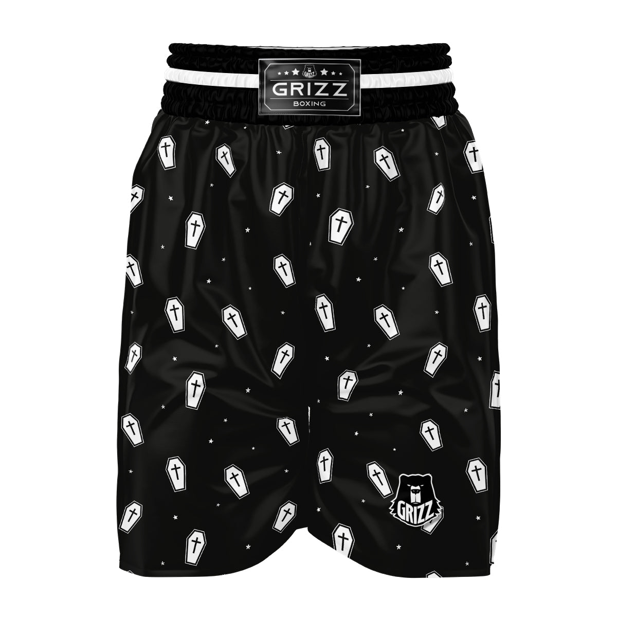 Coffin And White Print Pattern Boxing Shorts-grizzshop