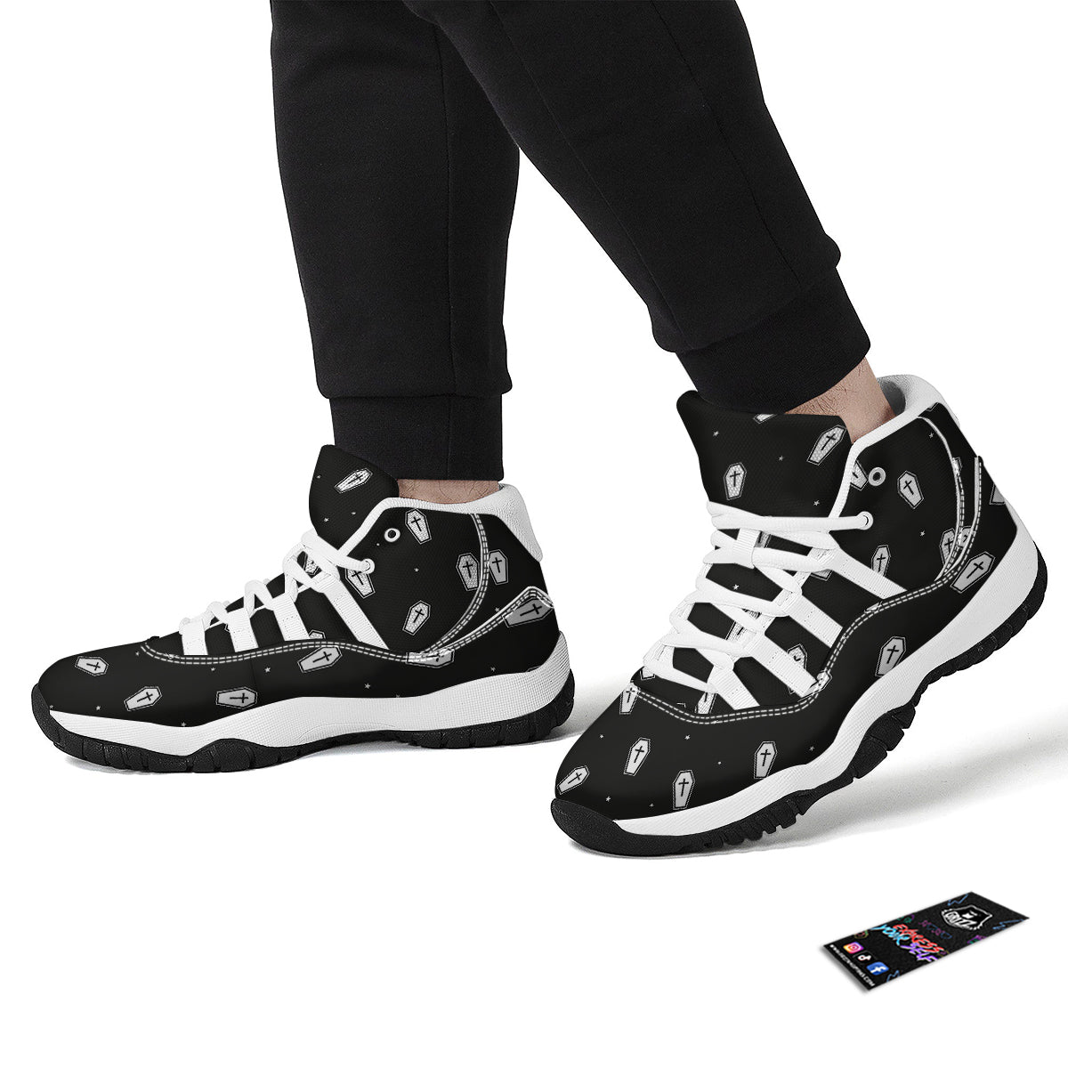 Coffin And White Print Pattern White Bball Shoes-grizzshop