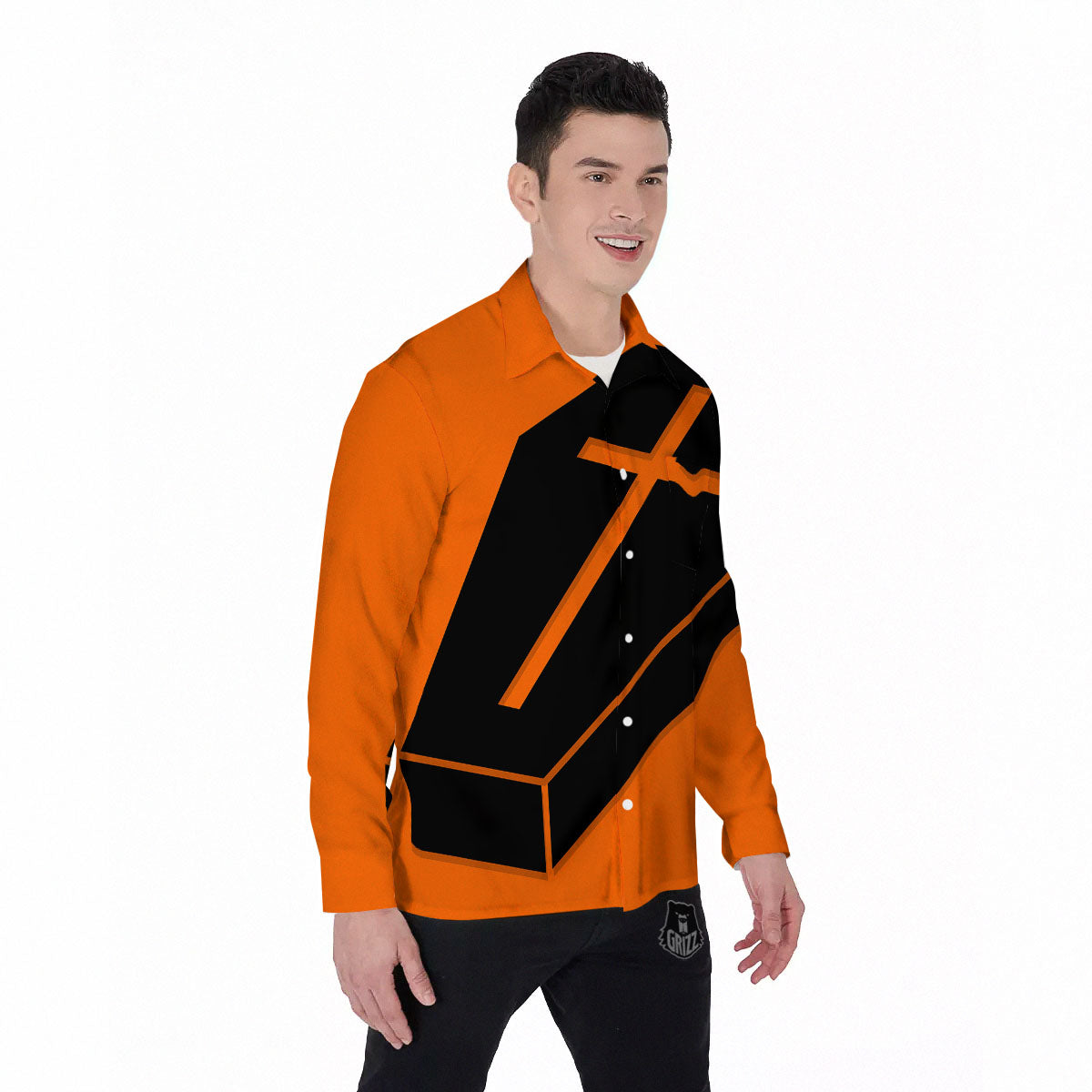 Coffin Halloween Vampire Print Men's Long Sleeve Shirts-grizzshop