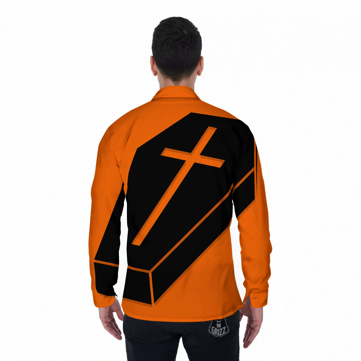 Coffin Halloween Vampire Print Men's Long Sleeve Shirts-grizzshop