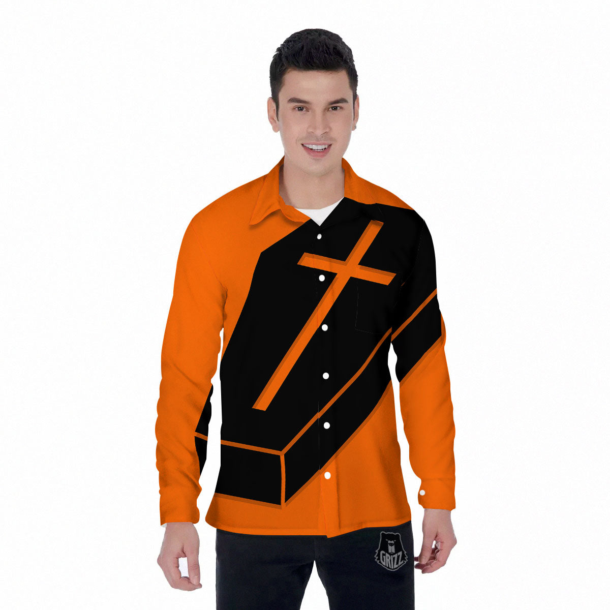 Coffin Halloween Vampire Print Men's Long Sleeve Shirts-grizzshop